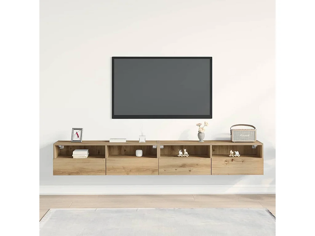 Meuble TV mural 2 pièces chêne artisanal 100 x 30 x 30 cm