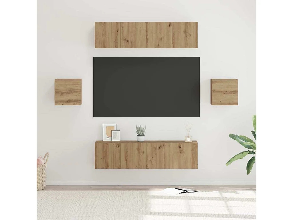 Ensemble meuble TV 6 pièces chêne artisanal Bois d'ingénierie