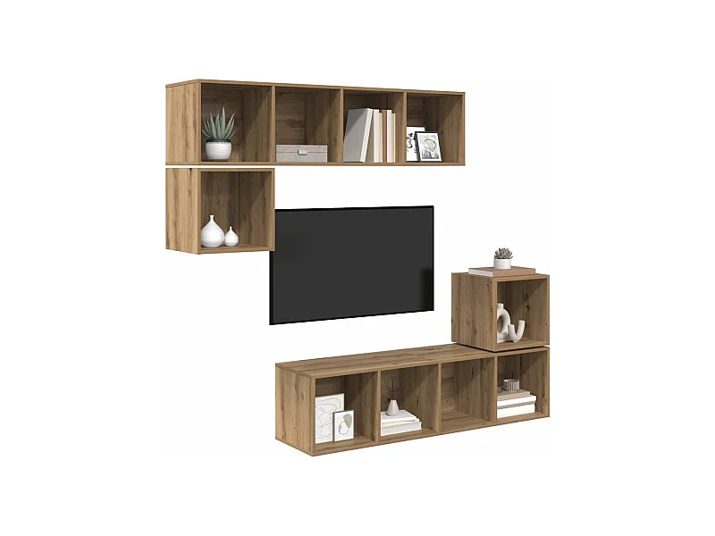 Ensemble meuble TV 4 pièces chêne artisanal 37 x 37 x 142.5 cm