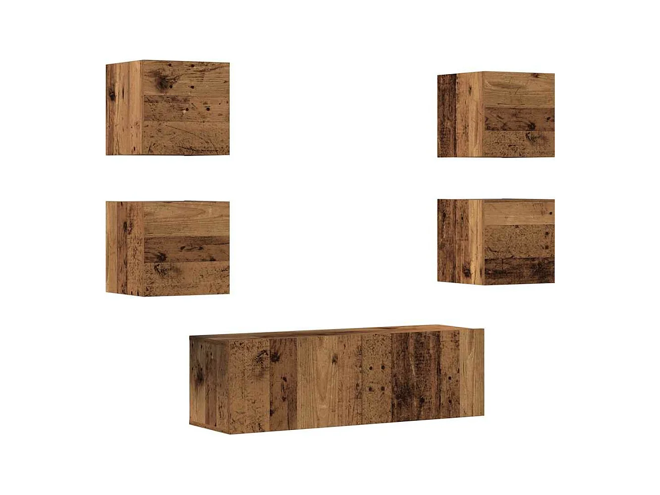 Conjunto de mueble de TV 5 piezas montado la pared madera vieja