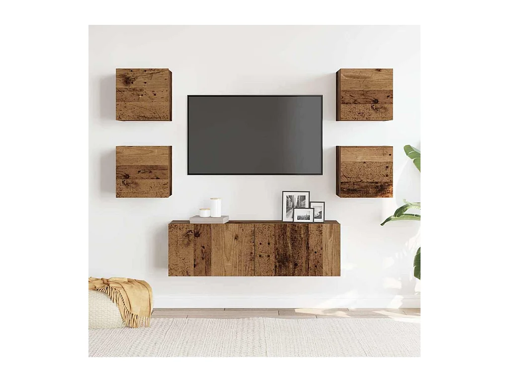 Conjunto de mueble de TV 5 piezas montado la pared madera vieja