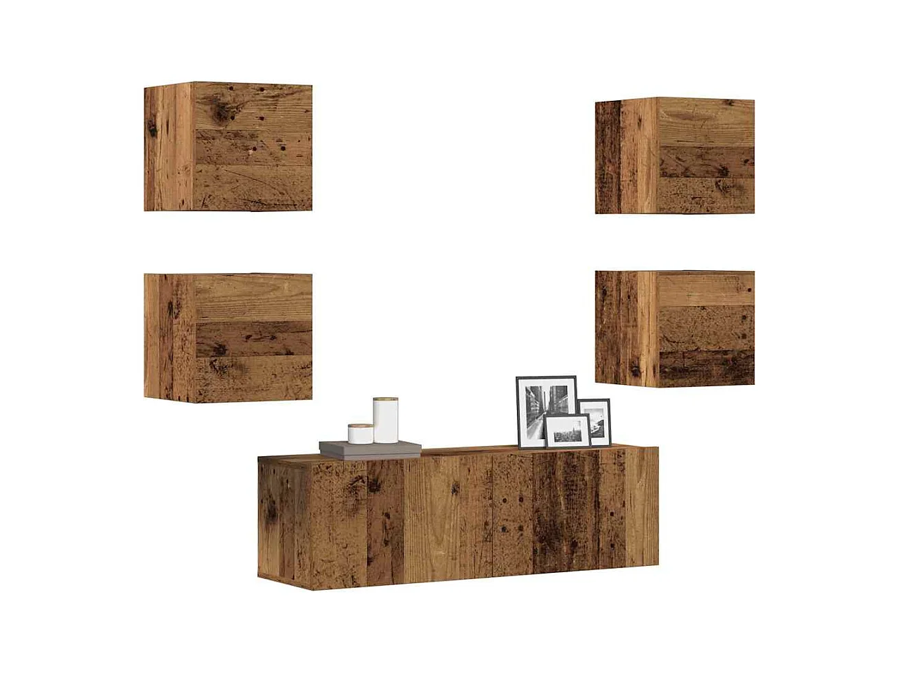 Conjunto de mueble de TV 5 piezas montado la pared madera vieja