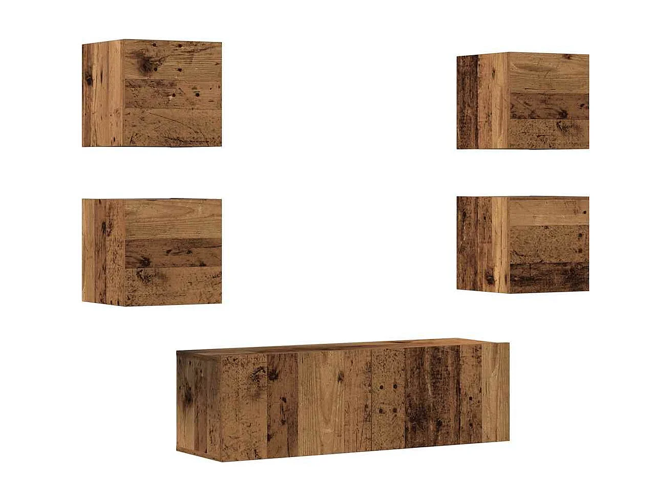 Ensemble de meuble TV mural 5 pièces vieux bois bois d'ingénierie