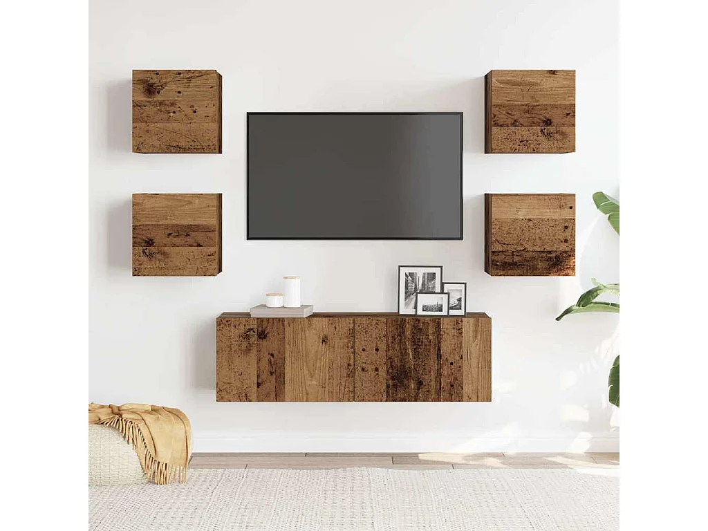 Ensemble de meuble TV mural 5 pièces vieux bois bois d'ingénierie