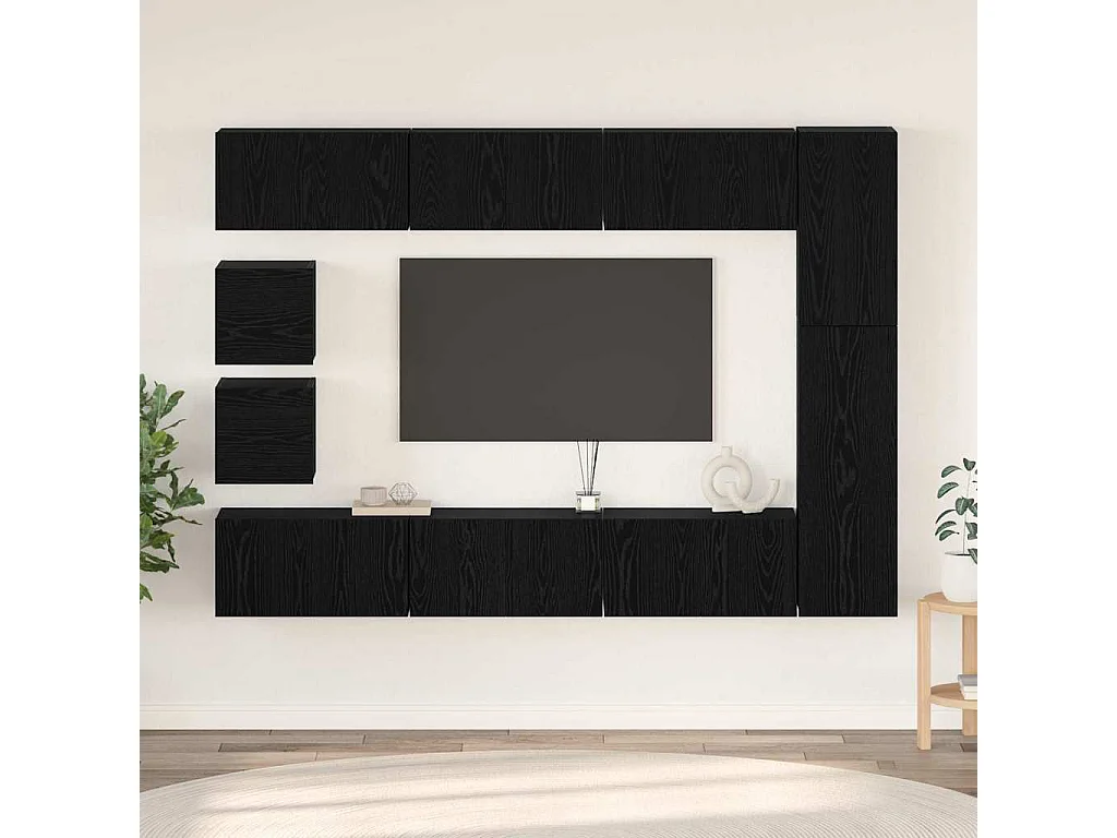 Conjunto de mueble de TV Montaje en la pared 10 pcs Roble negro
