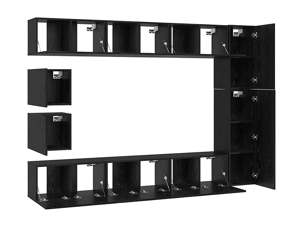 Conjunto de mueble de TV Montaje en la pared 10 pcs Roble negro