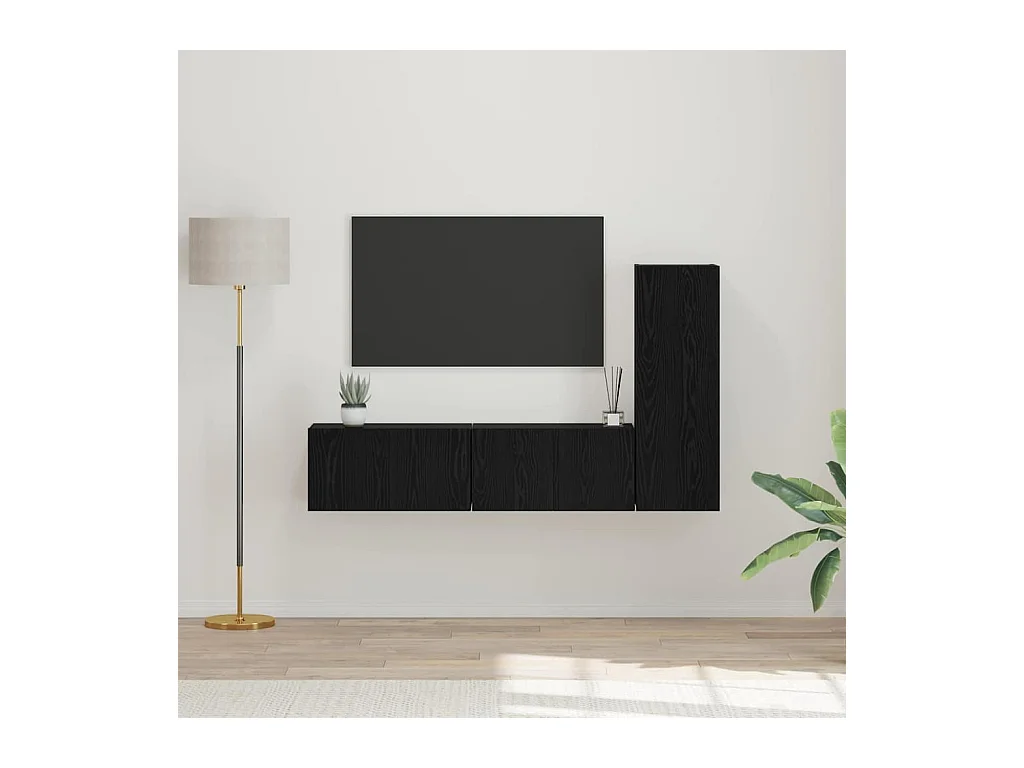 Ensemble meuble TV 3 pièces Chêne noir Bois d'ingénierie