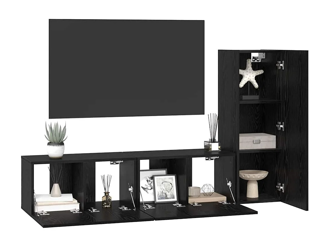 Ensemble meuble TV 3 pièces Chêne noir Bois d'ingénierie