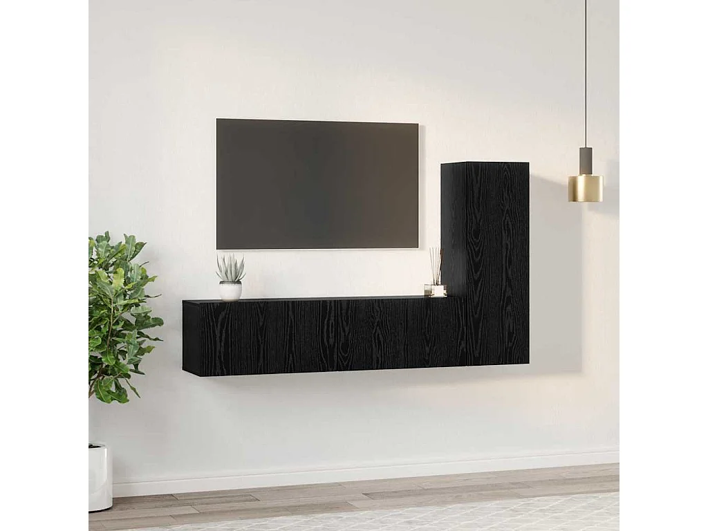 Ensemble meuble TV 3 pièces Chêne noir Bois d'ingénierie