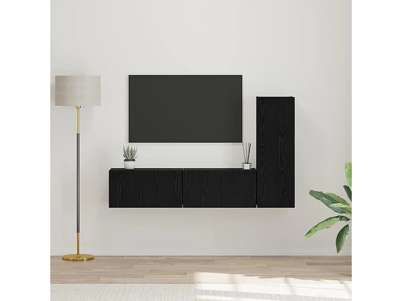 Conjunto de mueble de TV 3 pcs Roble negro Madera contrachapada