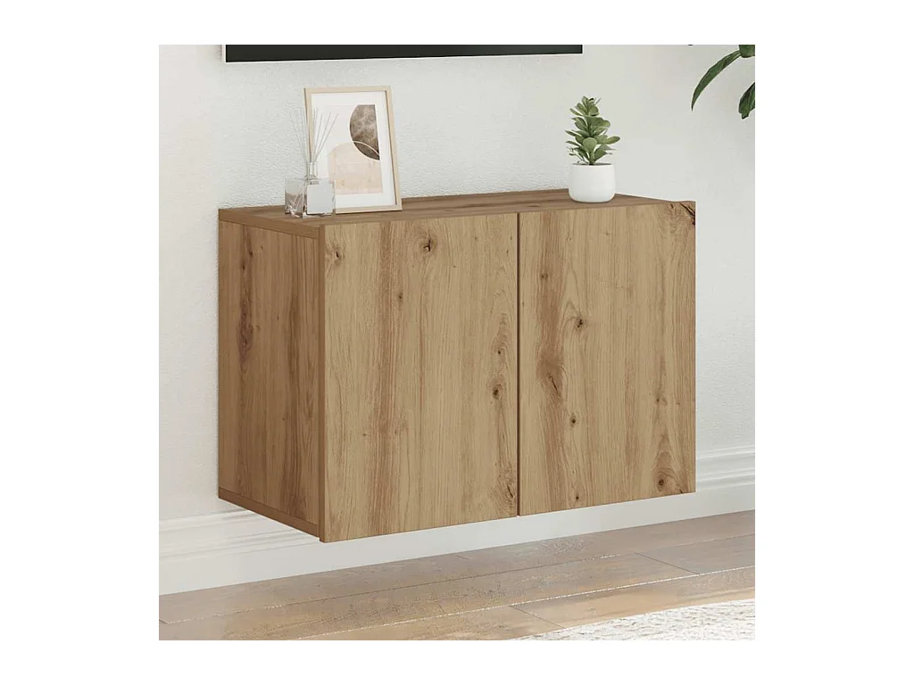 Meuble TV mural chêne artisanal 60x30x41 cm