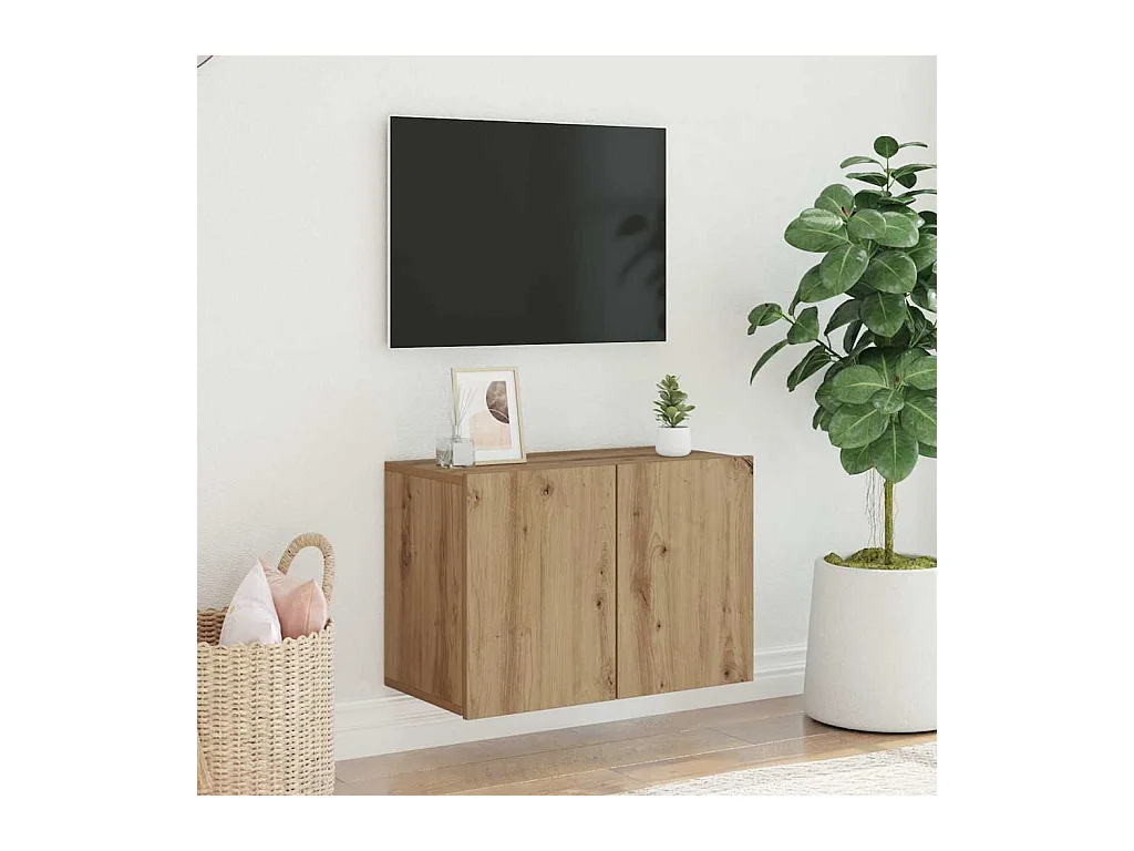 Meuble TV mural chêne artisanal 60x30x41 cm