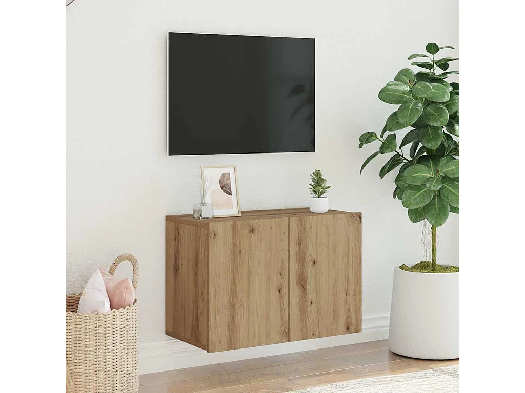 Meuble TV mural chêne artisanal 60x30x41 cm