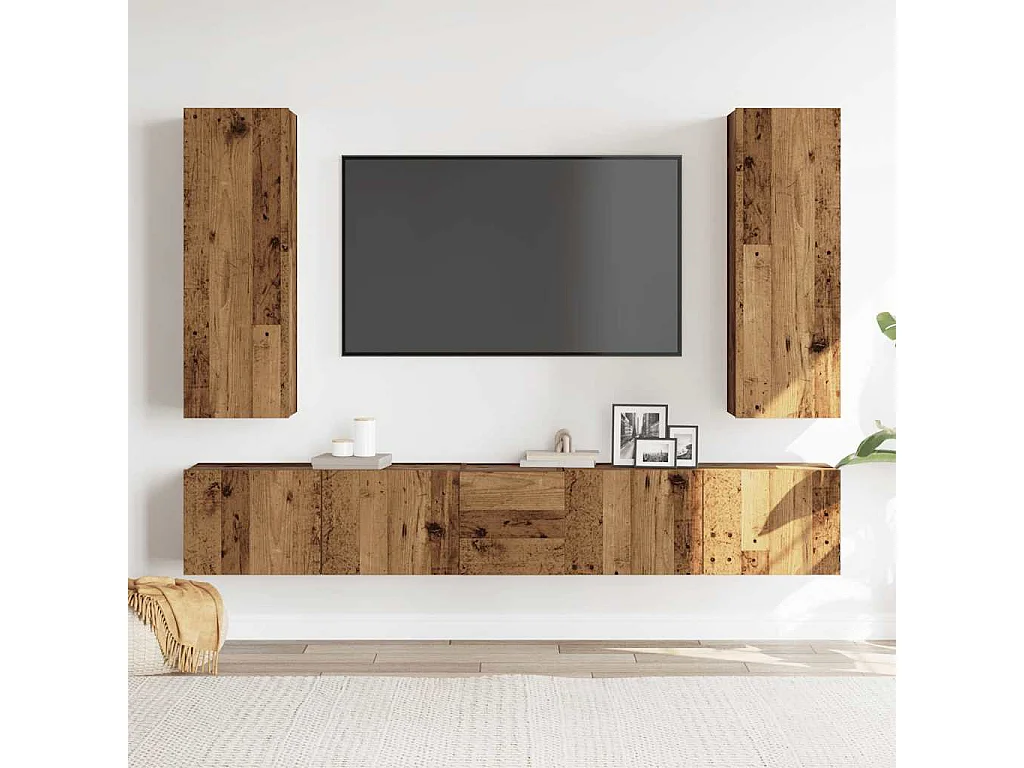Muebles de TV de pared 5 uds madera vieja madera de ingeniería