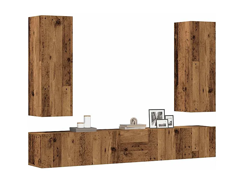 Meubles TV muraux 5 pièces vieux bois bois d'ingénierie