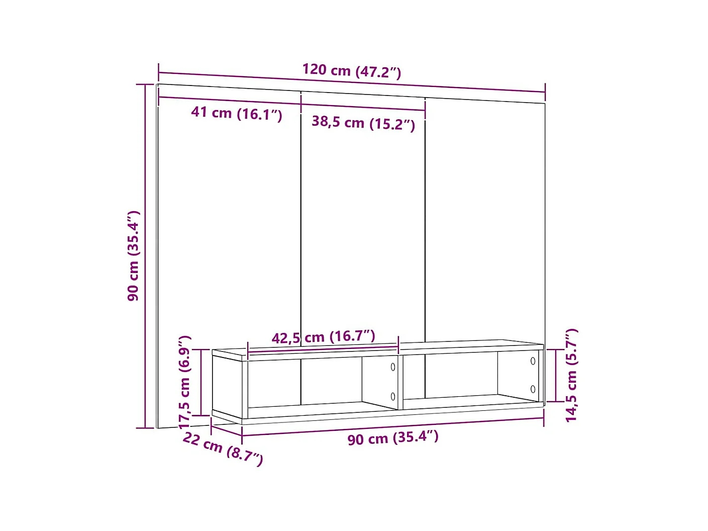 Meuble TV mural Chêne noir 120 x 23.5 x 90 cm Bois d'ingénierie