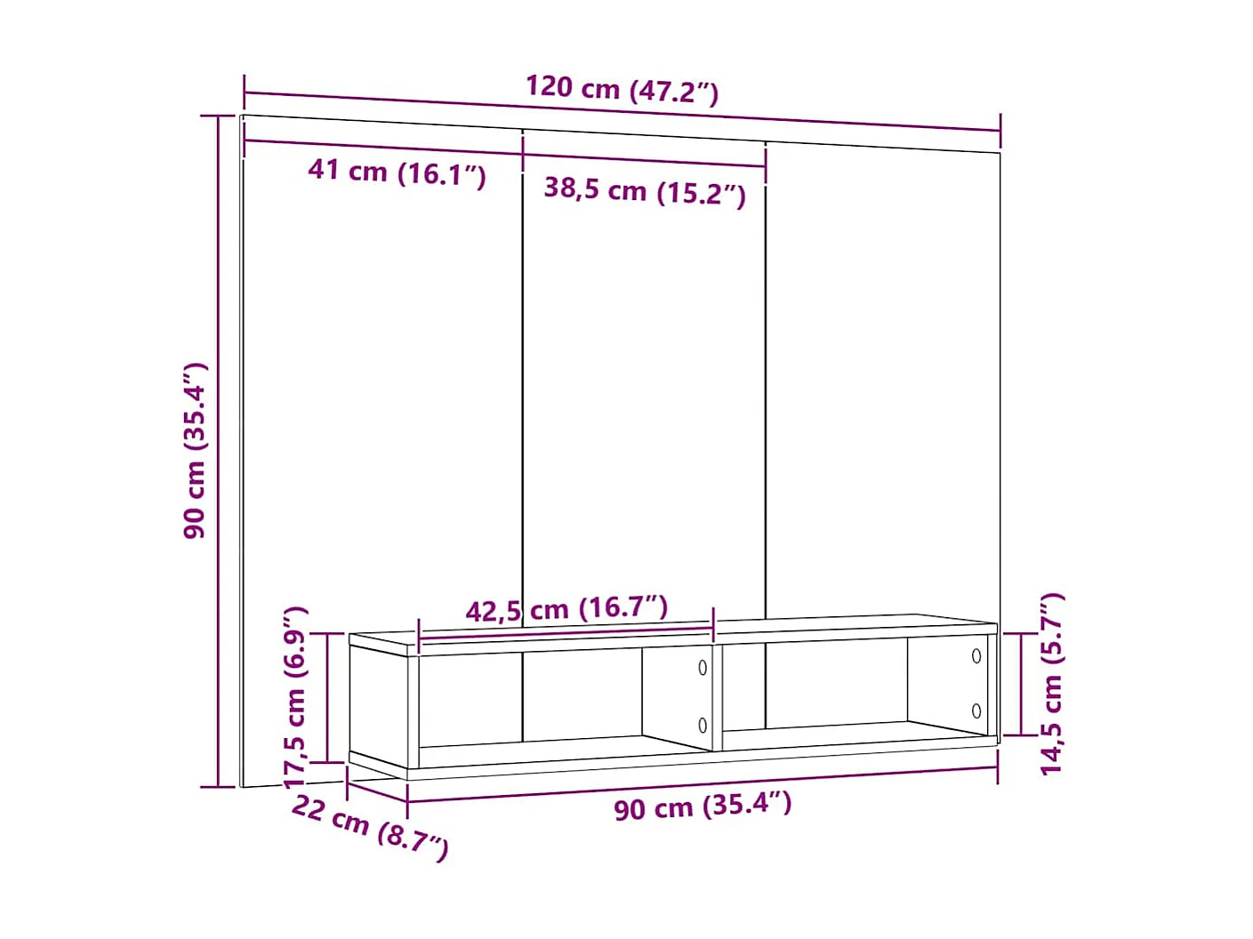 Meuble TV mural Chêne noir 120 x 23.5 x 90 cm Bois d'ingénierie