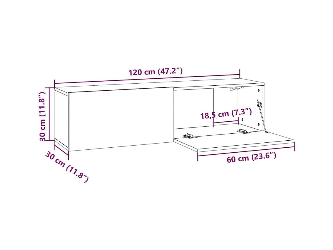 Meuble TV mural vieux bois 120x30x30 cm bois d'ingénierie