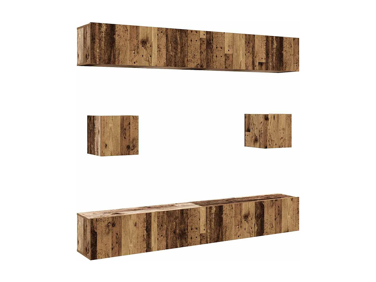 Conjunto de mueble de TV 6 piezas montado la pared madera vieja