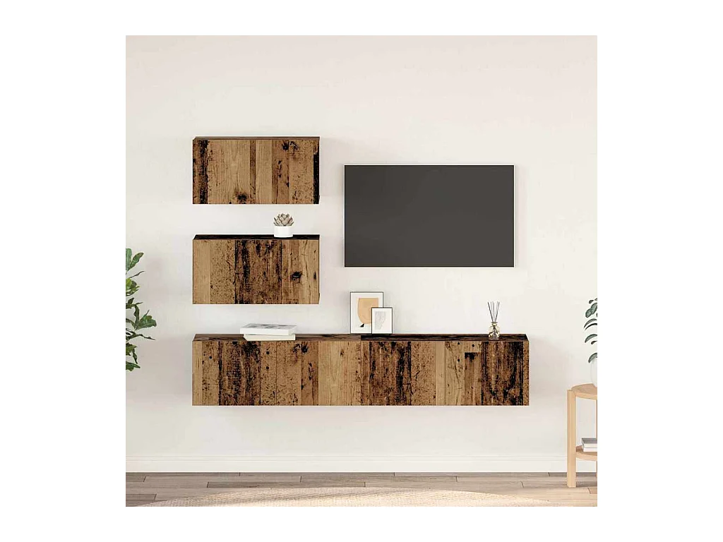 Ensemble meuble TV 4 pièces Bois ancien 80 x 30 x 30 cm