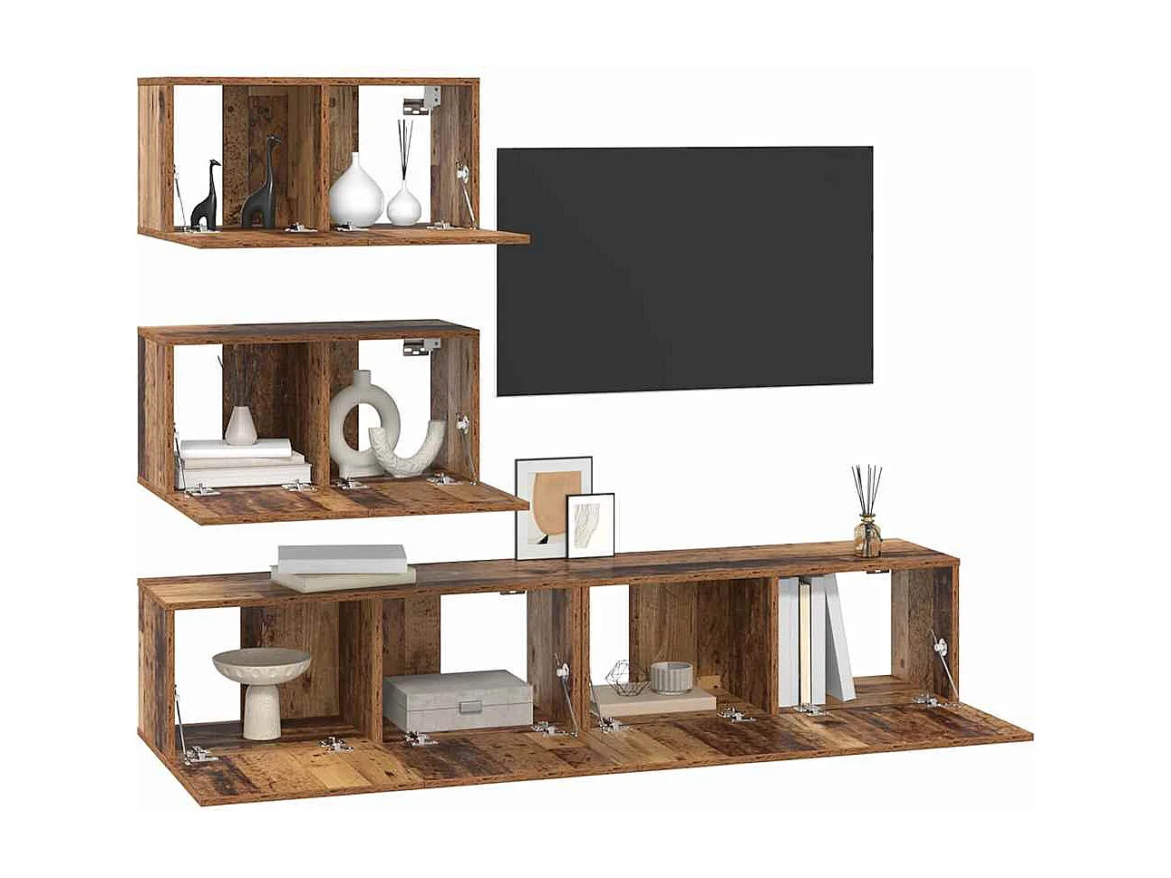 Ensemble meuble TV 4 pièces Bois ancien 80 x 30 x 30 cm