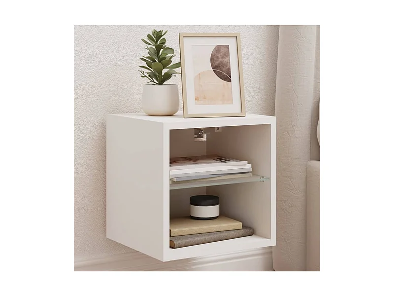 Meubles TV muraux avec lumières LED 2 pièces blanc 30x28,5x30 cm