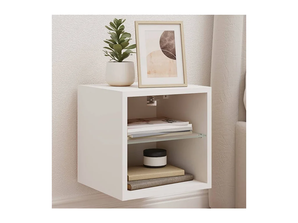 Muebles de TV de pared con luces LED 2 uds blanco 30x28,5x30 cm