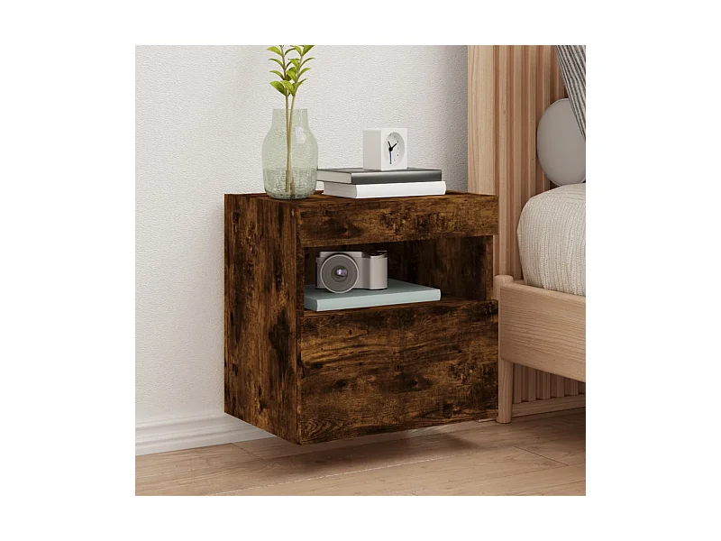 Meuble TV mural avec lumières LED chêne fumé 40x30x40 cm