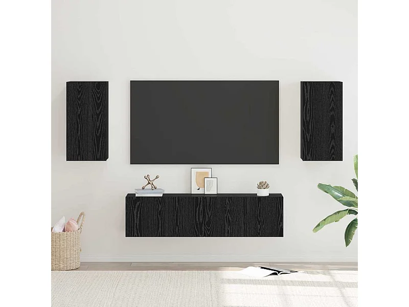 Conjunto de mueble de TV Montaje en la pared 4 pcs Roble negro