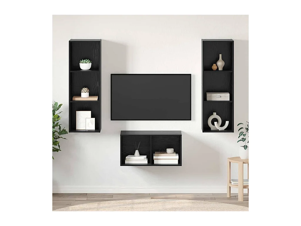 Ensemble meuble TV Montage mural Chêne noir 37 x 37 x 107 cm