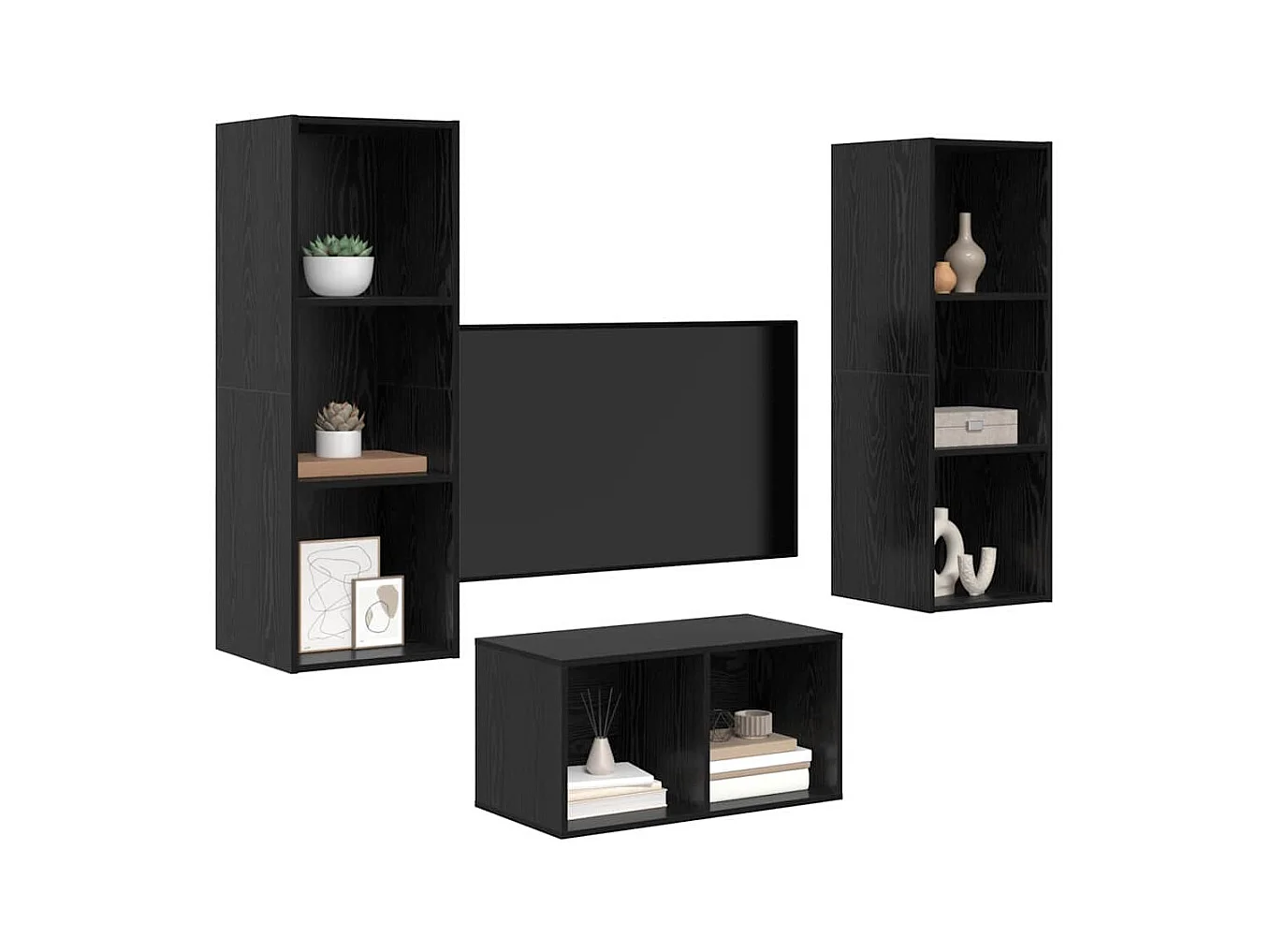 Ensemble meuble TV Montage mural Chêne noir 37 x 37 x 107 cm