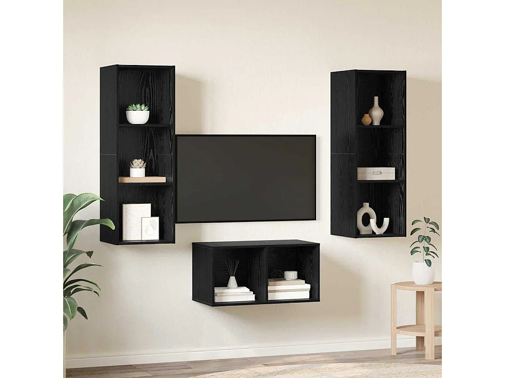 Ensemble meuble TV Montage mural Chêne noir 37 x 37 x 107 cm