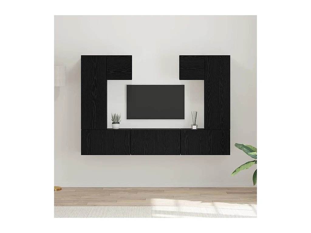 Ensemble meuble TV 7 pièces Chêne noir 180 x 30 x 120 cm