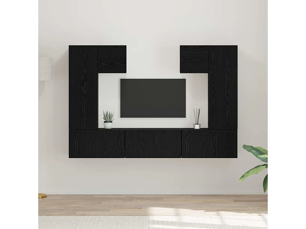 Conjunto de mueble de TV 7 pcs Roble negro 180 x 30 x 120 cm