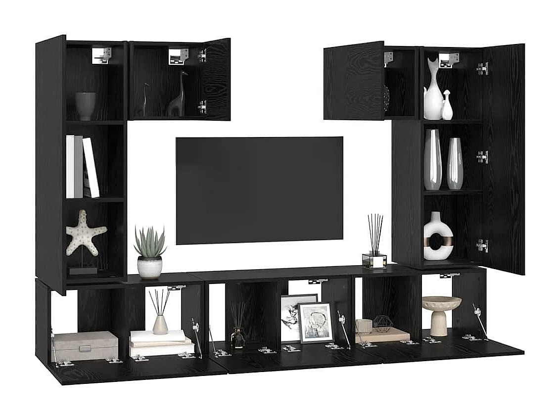 Conjunto de mueble de TV 7 pcs Roble negro 180 x 30 x 120 cm