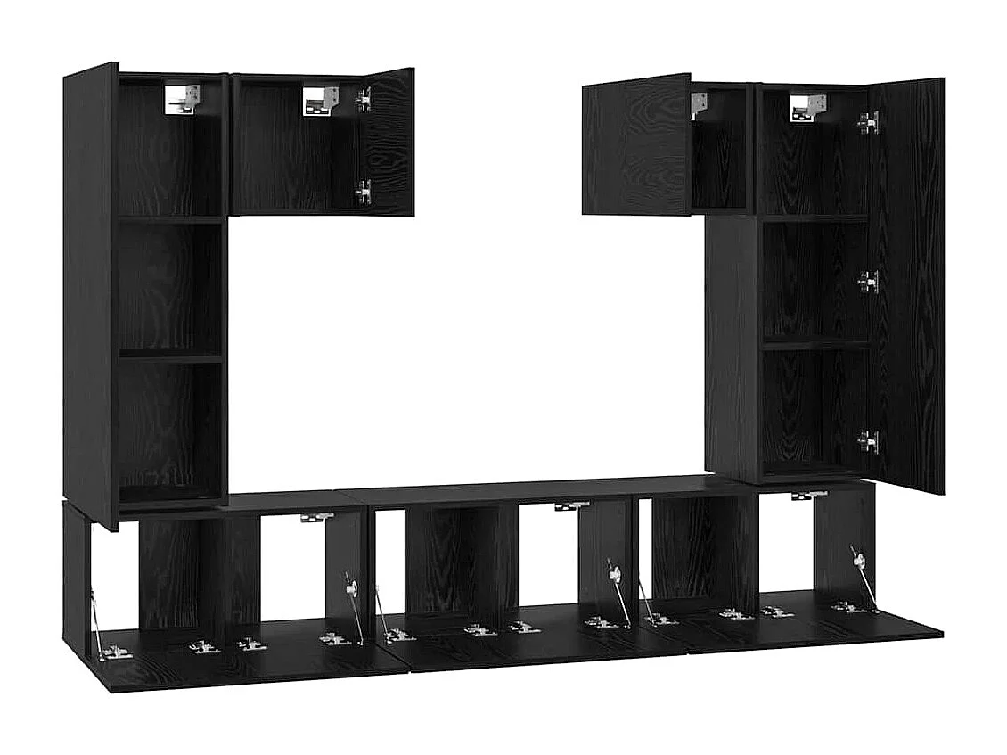 Conjunto de mueble de TV 7 pcs Roble negro 180 x 30 x 120 cm