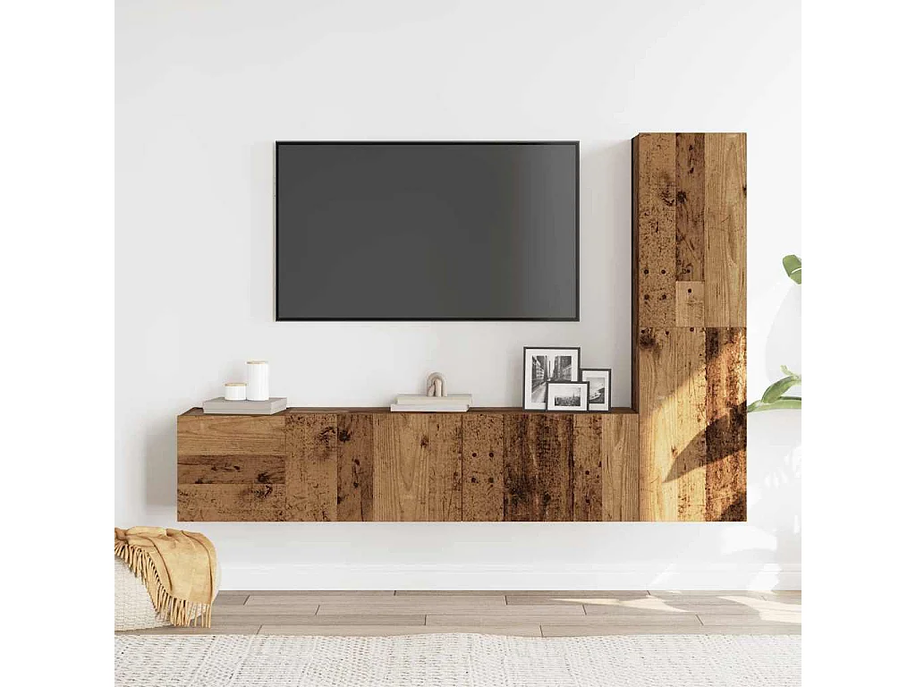 Muebles de TV de pared 3 uds madera vieja madera de ingeniería