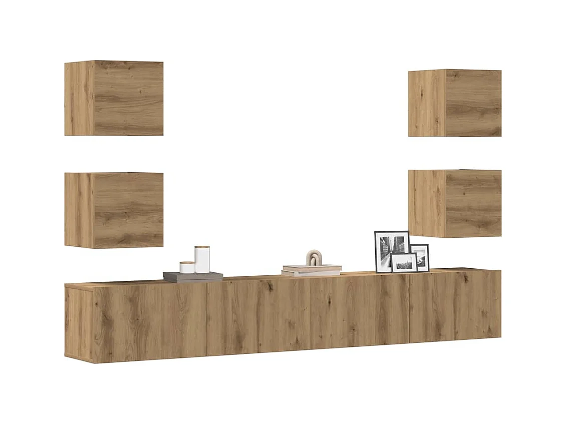 Muebles de TV de pared 6 uds madera ingeniería roble artesanal