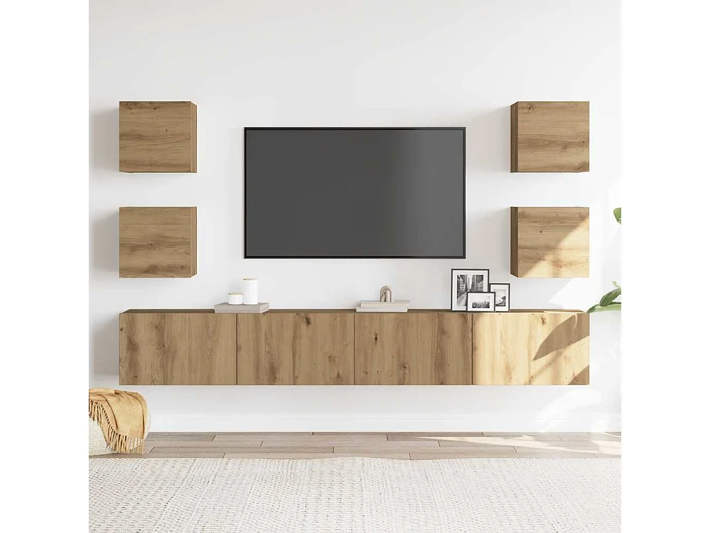 Meubles TV muraux 6 pièces chêne artisanal bois d'ingénierie
