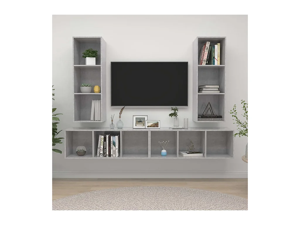 Meubles TV muraux 4 pièces Gris béton Bois d'ingénierie