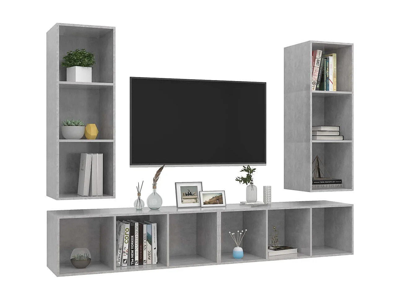 Meubles TV muraux 4 pièces Gris béton Bois d'ingénierie