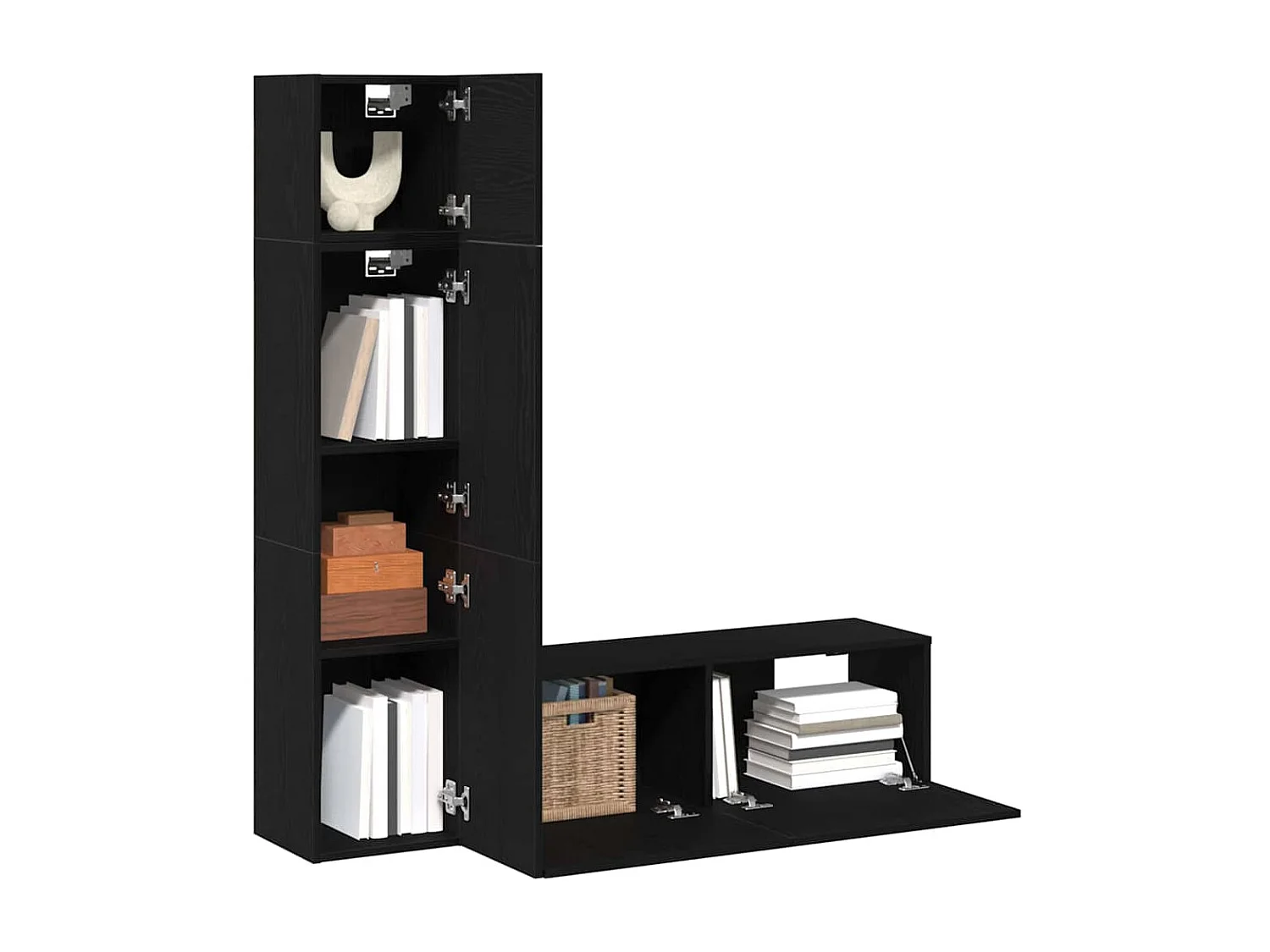 Conjunto de móvel de TV Montado na parede 4 peças Carvalho preto