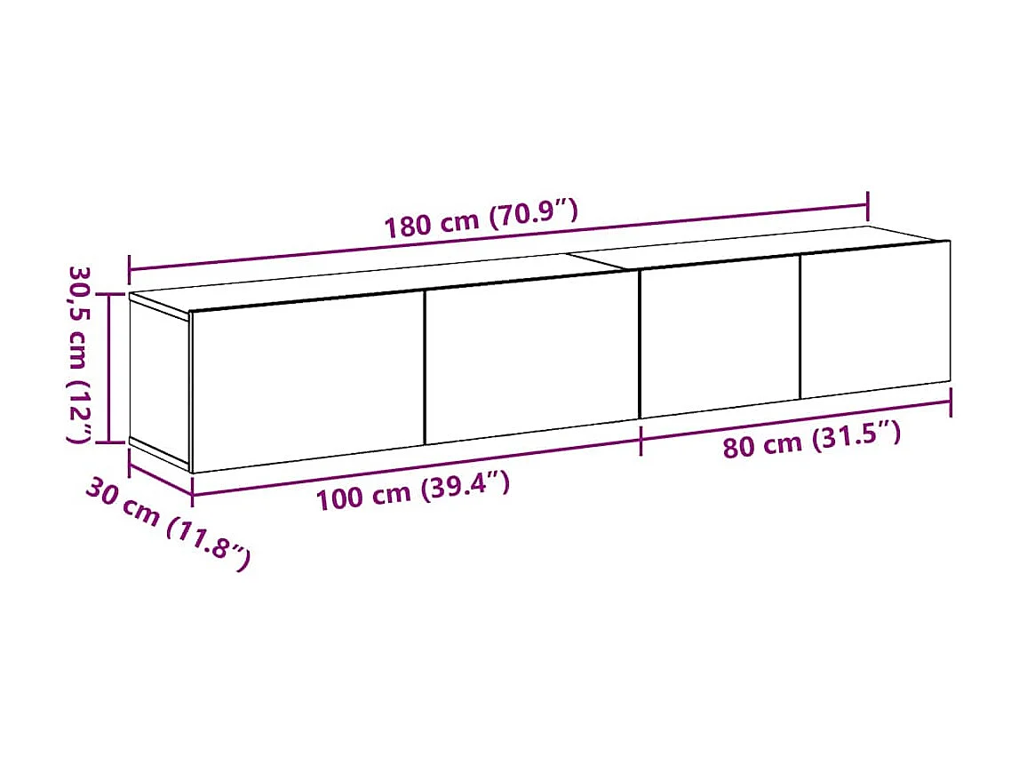 Ensemble meuble TV 2 pièces Chêne noir 100 x 30 x 30 cm