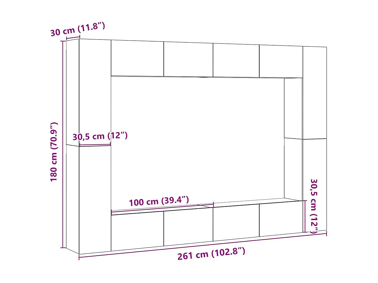 Mueble para TV de pared madera contrachapada artesanal 8 piezas
