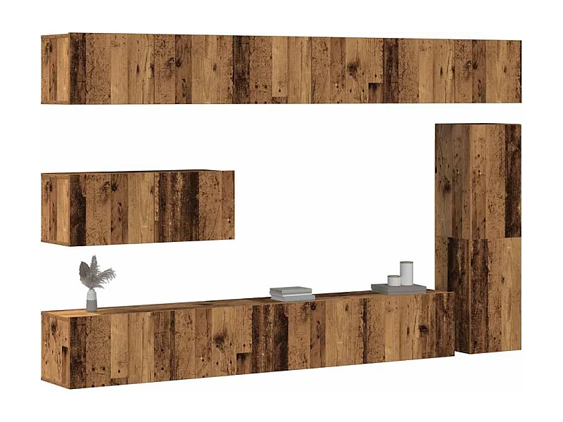 Conjunto de mueble de TV 7 piezas montado la pared madera vieja