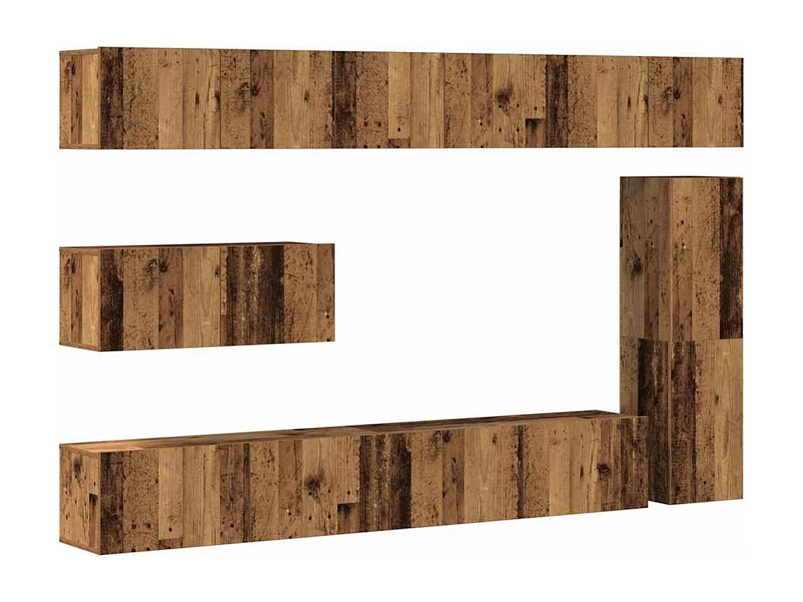 Conjunto de mueble de TV 7 piezas montado la pared madera vieja