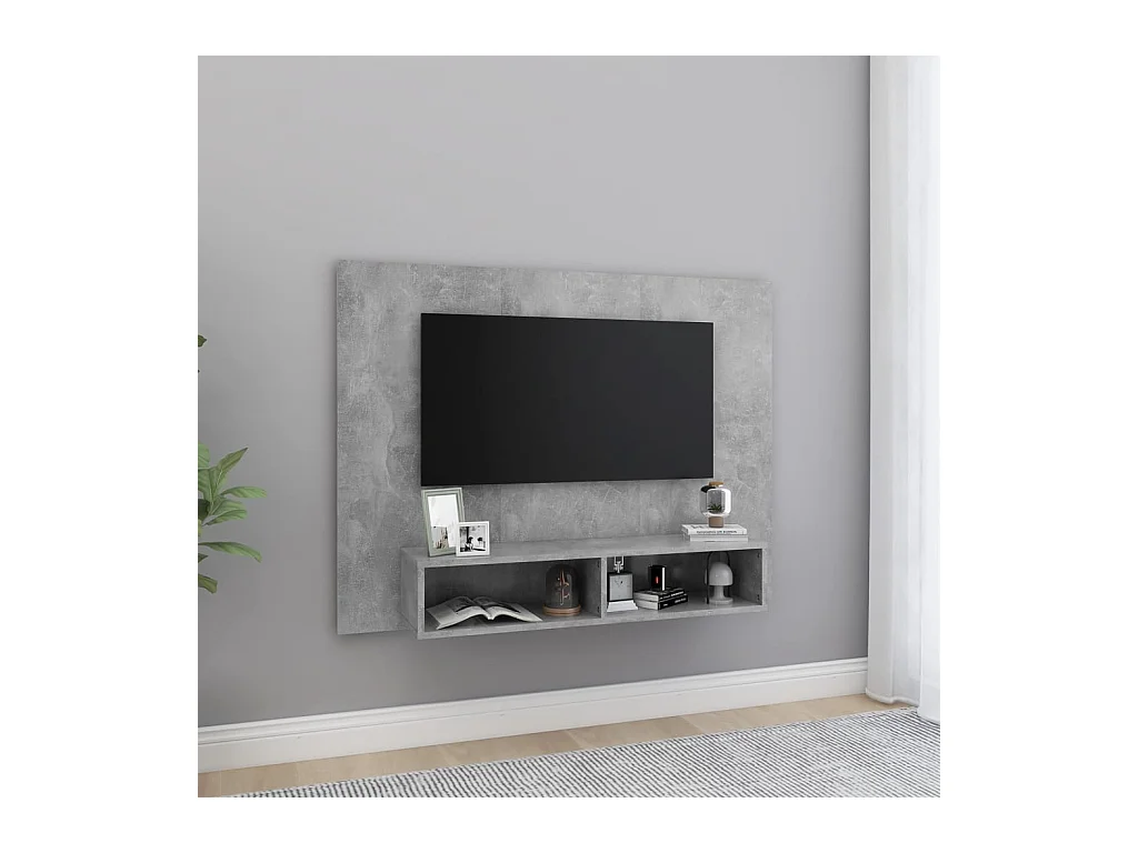 Meuble TV mural Gris béton 120x23,5x90 cm Bois d’ingénierie