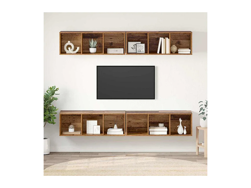 Meuble TV mural 4 pièces Bois ancien 37 x 37 x 107,5 cm