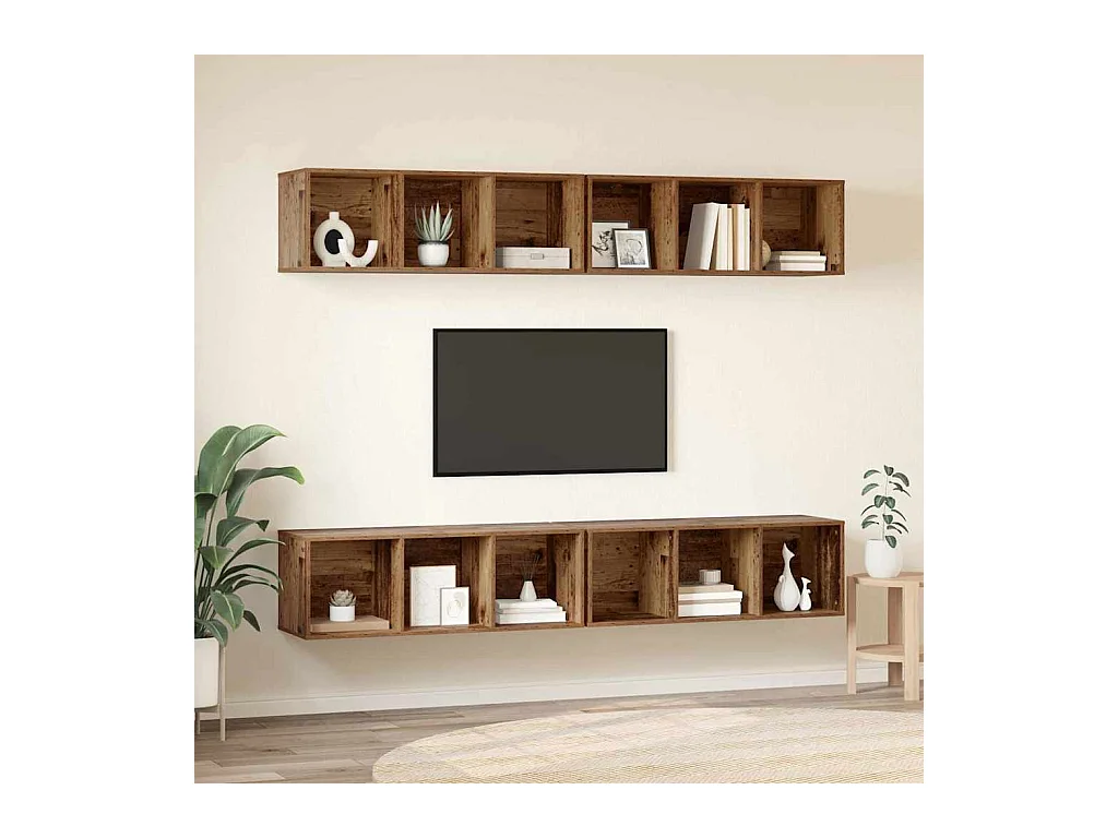 Meuble TV mural 4 pièces Bois ancien 37 x 37 x 107,5 cm