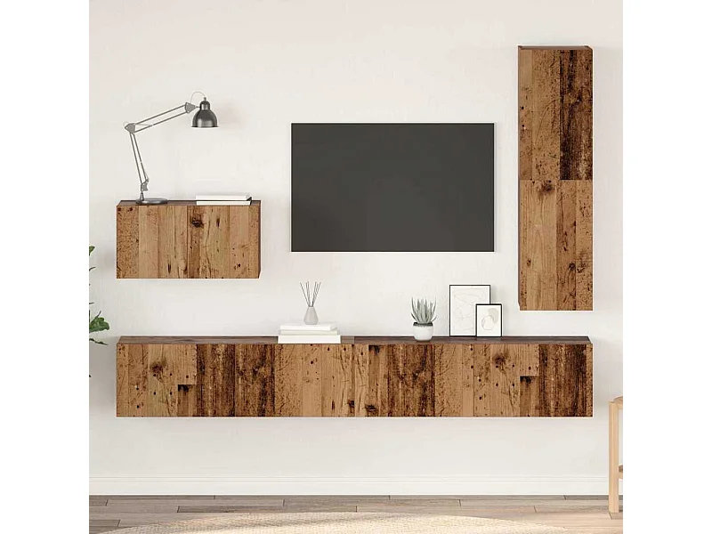 Conjunto de mueble de TV 4 pcs Madera vieja 30.5 x 30 x 110 cm